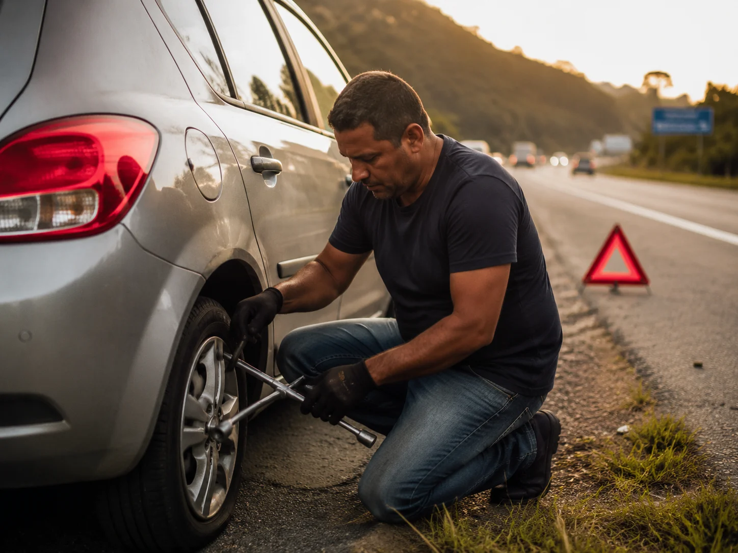 Como consertar um pneu furado na estrada com segurança